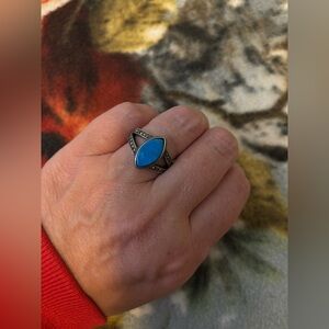 Avon Silver Ring with Blue Teardrop Stone